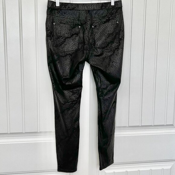 HUE Gold Metallic Python Coated Microsuede Mid-Rise Pockets Black Jegging Large - Picture 6 of 10